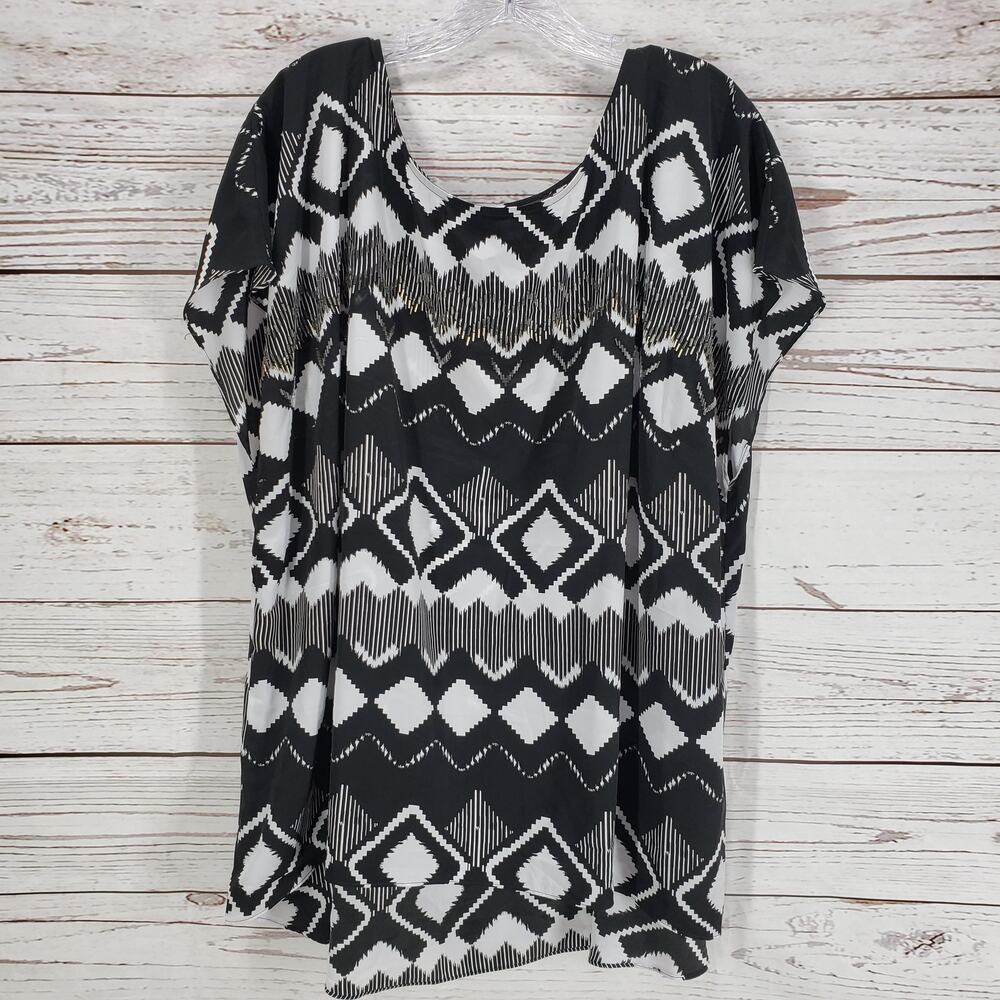 Lane Bryant Women's Black & White Geometric Beaded Top Blouse Size 22/24